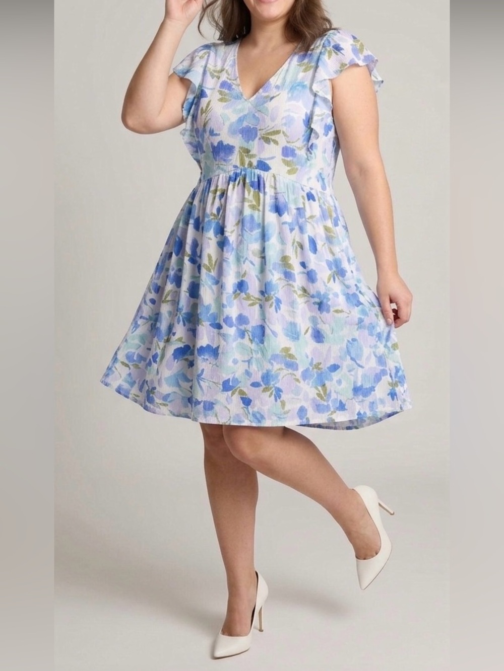 ANDREE BY UNIT Blue Floral V-Neck Fit & Flare Dress